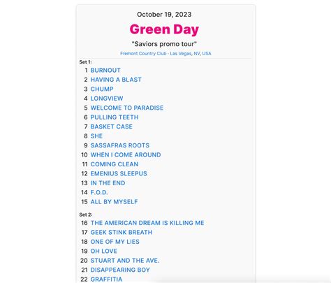 green day setlist fm|GreenDay.fm .
